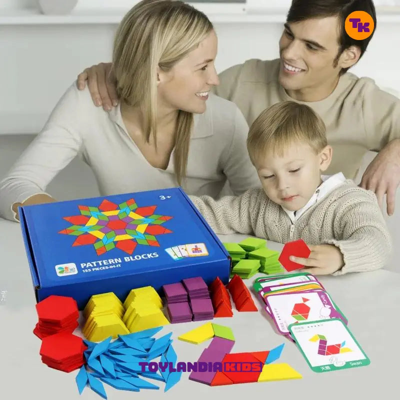 Quebra Cabeça Familia Brincando com os Blocos GeometricoTantrandeMadeira3DMontessoriBrinquedo Infantil de Quebra - Cabeça